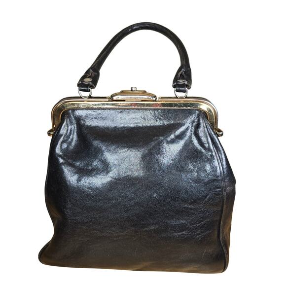 Vintage Oroton Australian Genuine Cowhide Leather Top Handle Bag Black Purse - Picture 9 of 14